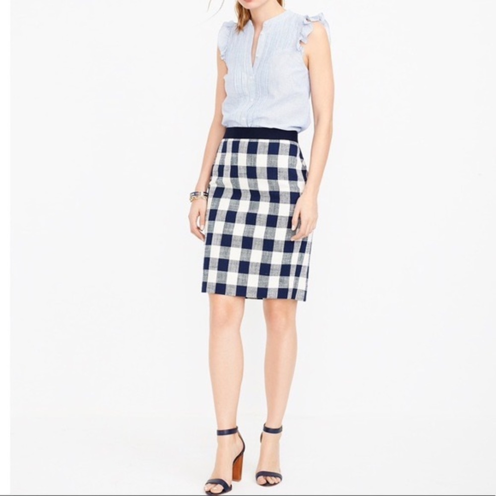 J. Crew "The Pencil Skirt" Cotton Linen Tweed Gingham 00